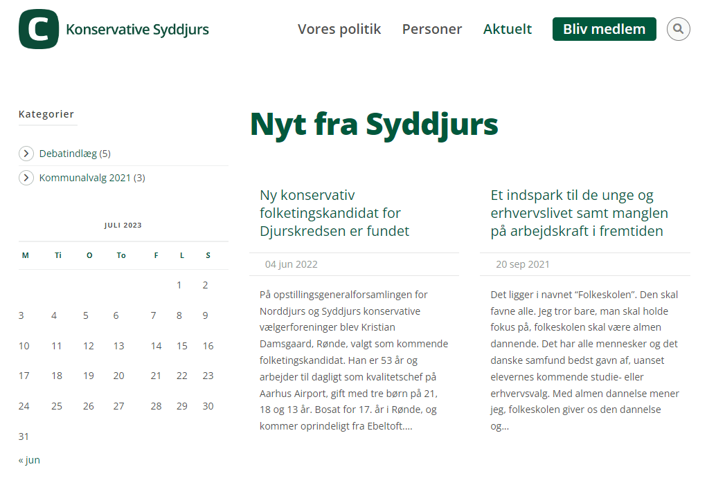 Skærmdump af syddjurs.konservative.dk til artikel på 2lokal.dk om kommunalvalget